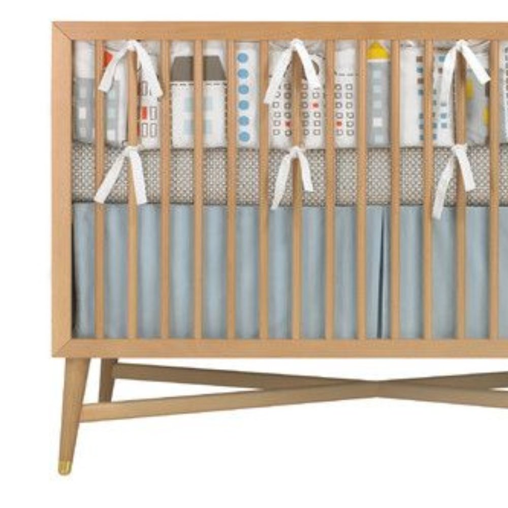 DwellStudio Skyline Solid Light Blue Crib Skirt